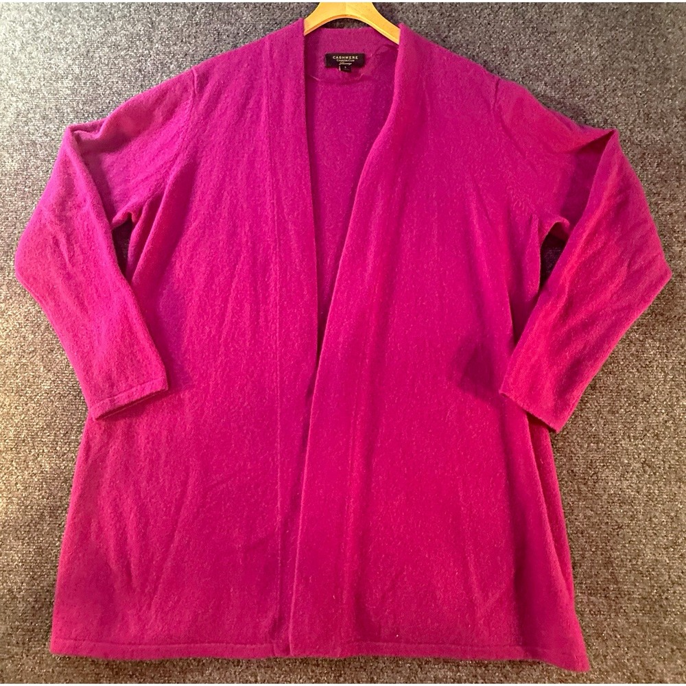 Charter Club Luxury Womens L 100% Cashmere Open Front Long Cardigan Magenta